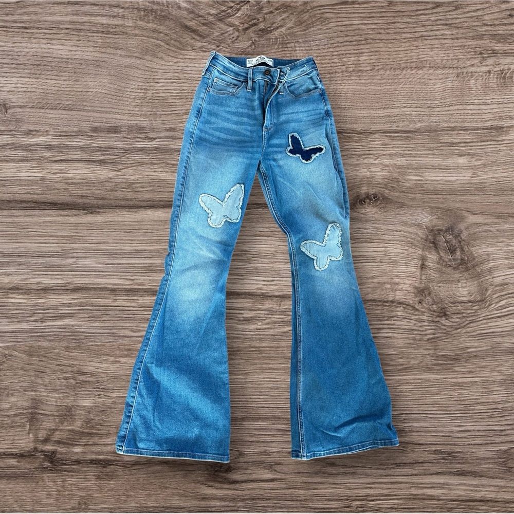 Hollister Light Blue Denim Flared Jeans with Butterfly Appliqués